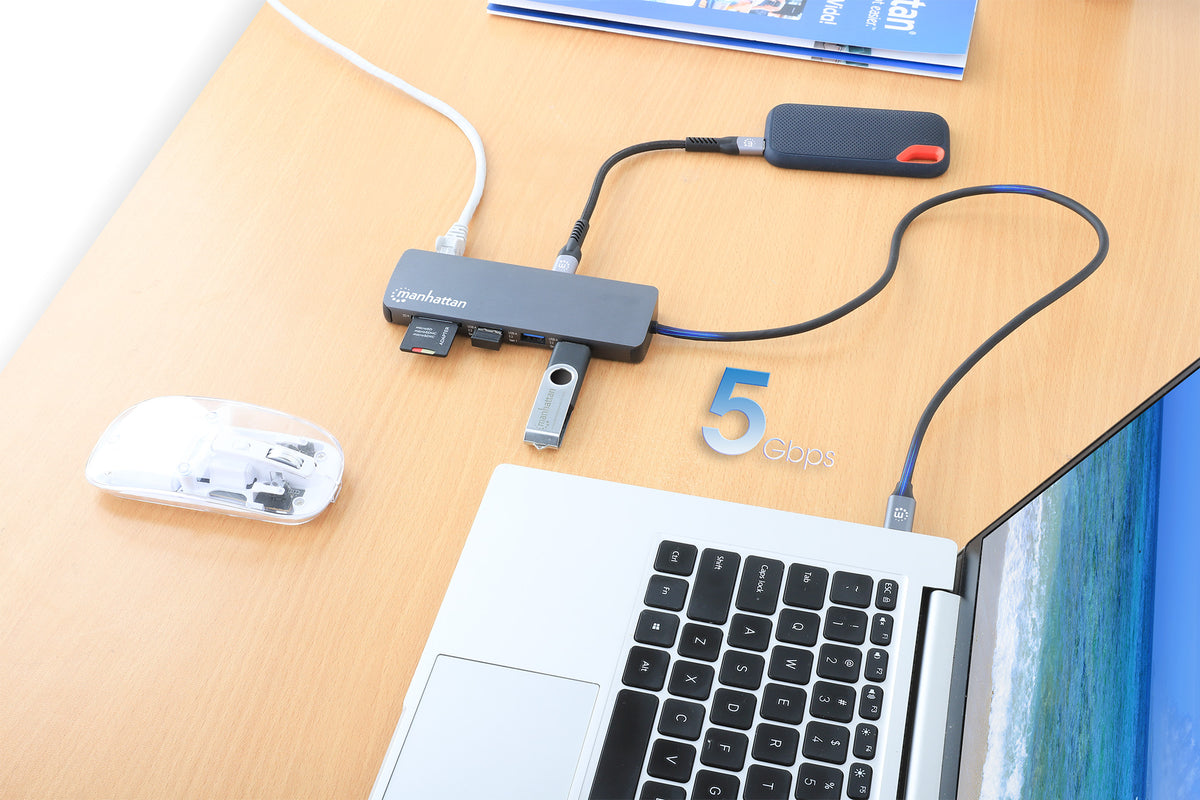 Manhattan 190459 laptop-dockingstation & portreplikator Kabelgebunden USB 3.2 Gen 1 (3.1 Gen 1) Type-C Grau