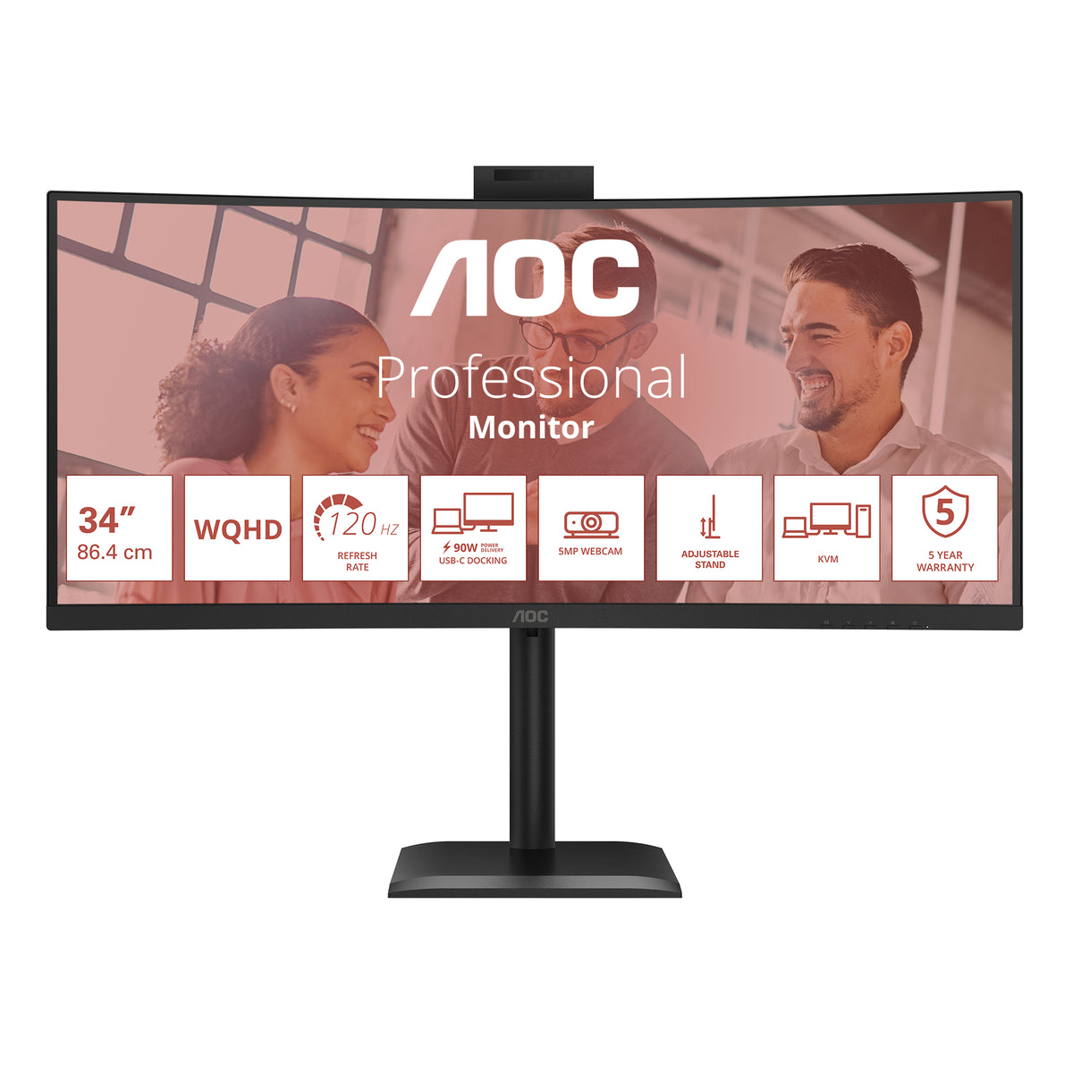 AOC CU34E4CW/75 Computerbildschirm 86,4 cm (34") 3440 x 1440 Pixel Schwarz