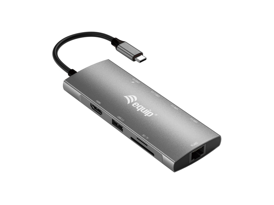 Equip Adaptateur Multifonctionnel USB-C 9-en-1, HDMI 4K/60Hz, Gigabit LAN, USB 3.2 GEN1, SD/TF, USB PD 100W