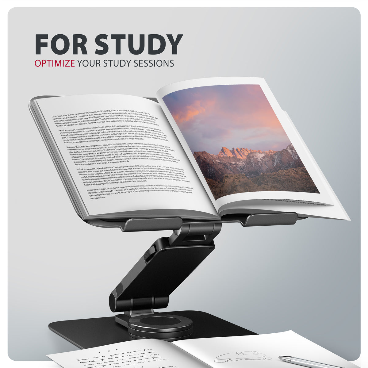 Axagon STND-LRB Aluminiumständer mit 360°-Drehung für Laptops 10"–17.3". Verstellbare Höhe und Winkel. Schwarze Version.