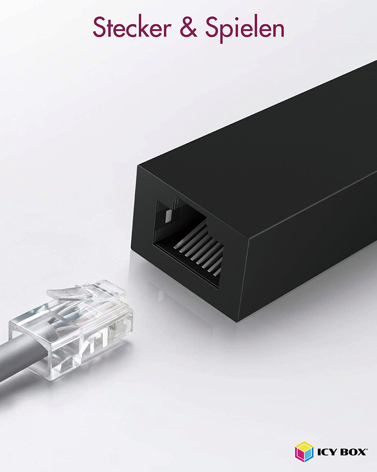 ICY BOX IB-AC501a, USB 3.2 Gen 1 (Type-A) zu Gigabit Ethernet Lan Adapter, schwarz