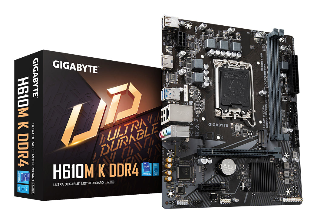 GIGABYTE H610M K DDR4 Mainboard - Unterstützt Intel Core Prozessoren 14th Gen CPUs, 3+1+1 Phases Hybrid Power Design, up to 3200MHz DDR4, 1xPCIe 3.0 M.2, GbE LAN, USB 3.2 Gen 1