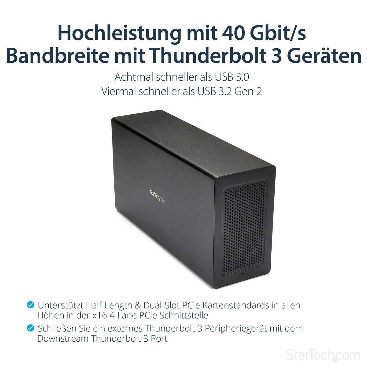 StarTech.com Thunderbolt 3 PCIe Erweiterungsgehäuse, Externes Gehäuse mit einem PCI Express Slot, PCIe Box für Laptops/Desktops/All-In-Ones, 5K/4K Ausgang über TB3/DP Ports, TAA konform