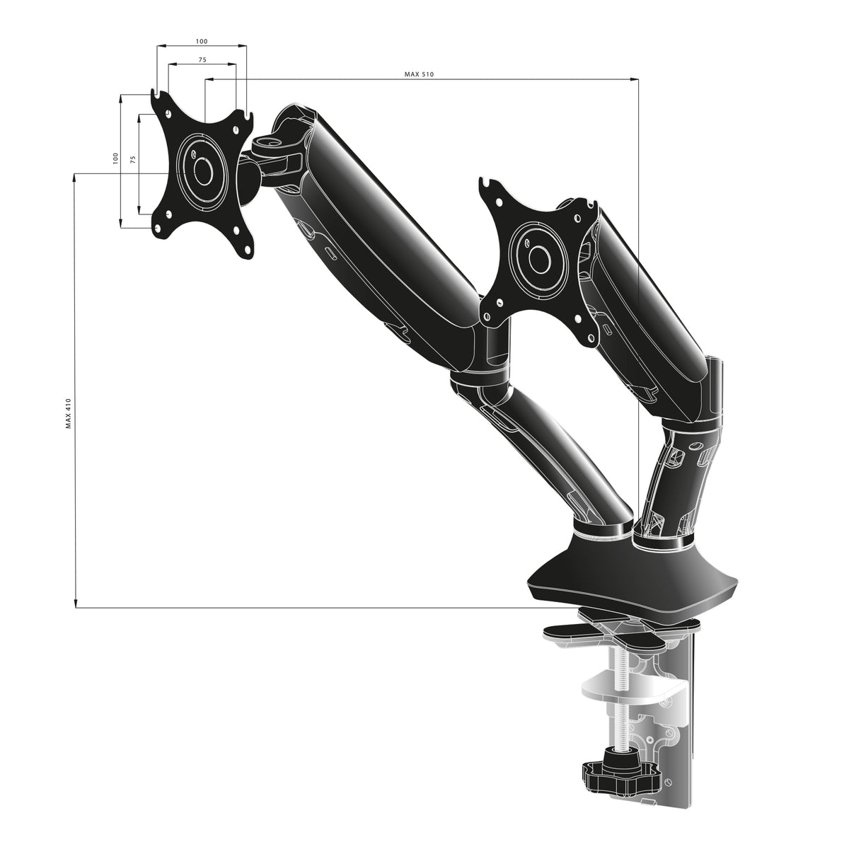 iiyama DS3002C-B1 Flachbildschirm-Tischhalterung 68,6 cm (27") Tisch/Bank Schwarz
