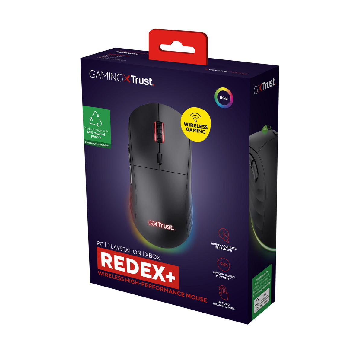 Trust GXT 927 Redex+ Maus Gaming rechts RF Wireless + USB Type-A Laser 25600 DPI
