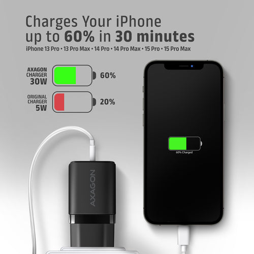 AXAGON ACU-PQ30 Ladegerät QC3.0, 4.0/AFC/FCP/PPS/Apple + PD USB-C, 30W - schwarz