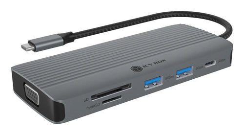 ICY BOX IB-DK4040a-CPD, 10 in 1 USB-C Docking station, 1x HDMI 4K60Hz, 1x VGA, 3x USB-A 5G, 1x USB-C 5G, 1x USB-C for PD 100W, 1x LAN 1Gb, 2xCardreader