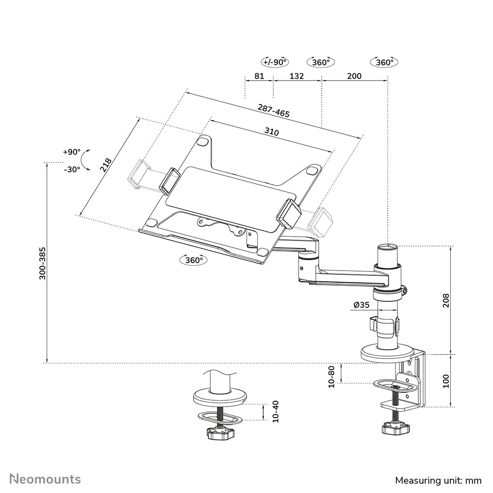 Neomounts DS20-425BL1 Tischhalterung für Laptops 11.6-17.3" - platzsparend