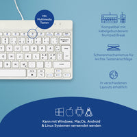 R-Go Tools Ergonomische Tastatur R-Go Compact Break, kompakte Tastatur mit Pausensoftware, QWERTY (NORDIC), Kabelgebunden, Weiß