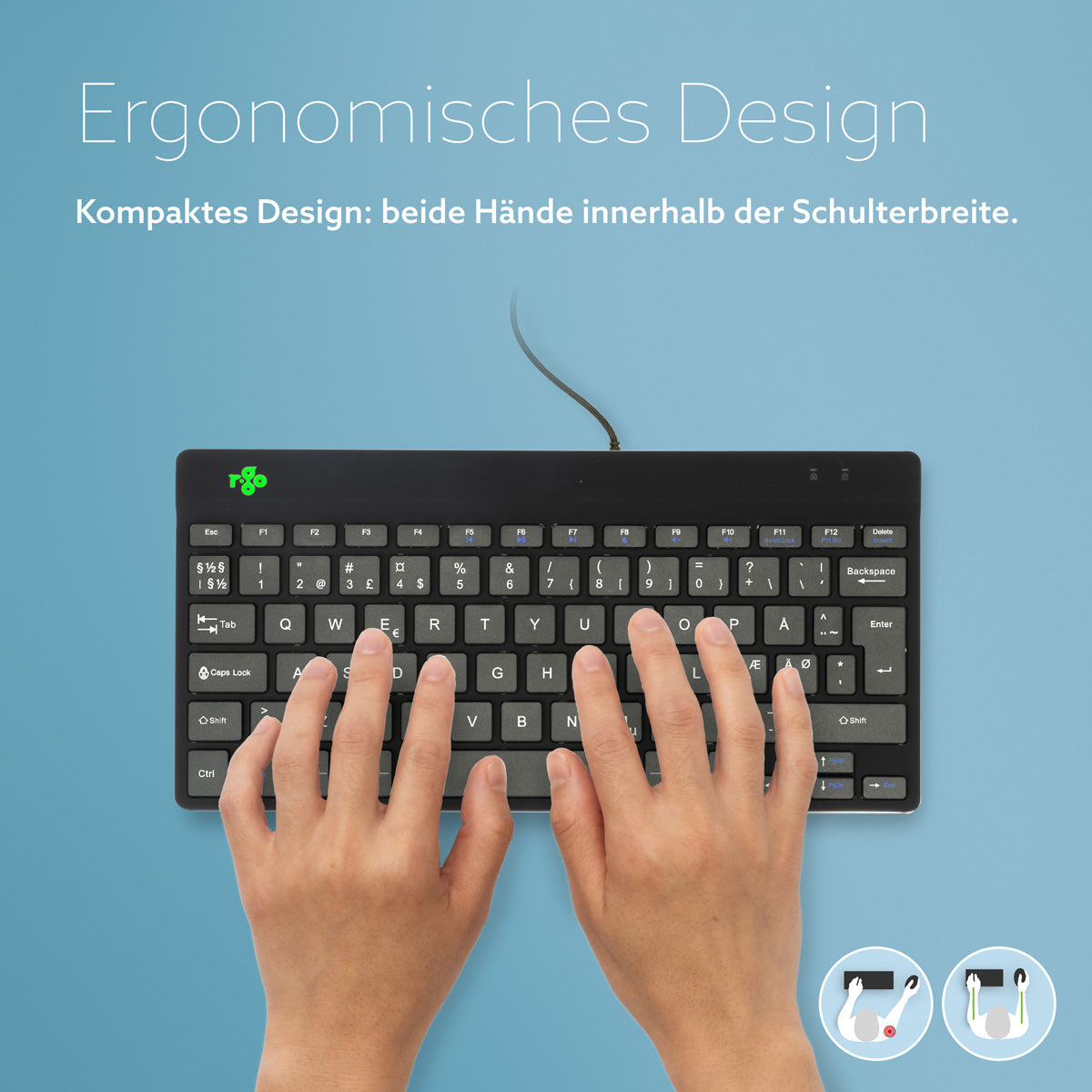 R-Go Tools Ergonomische Tastatur R-Go Compact Break, kompakte Tastatur mit Pausensoftware, QWERTY (NORDIC), Kabelgebunden, Schwarz