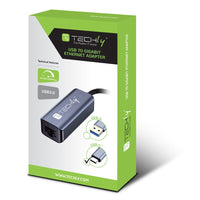 Techly IDATA USB-ETGIGA-CA laptop-dockingstation & portreplikator Kabelgebunden USB 3.2 Gen 1 (3.1 Gen 1) Type-C Schwarz, Silber