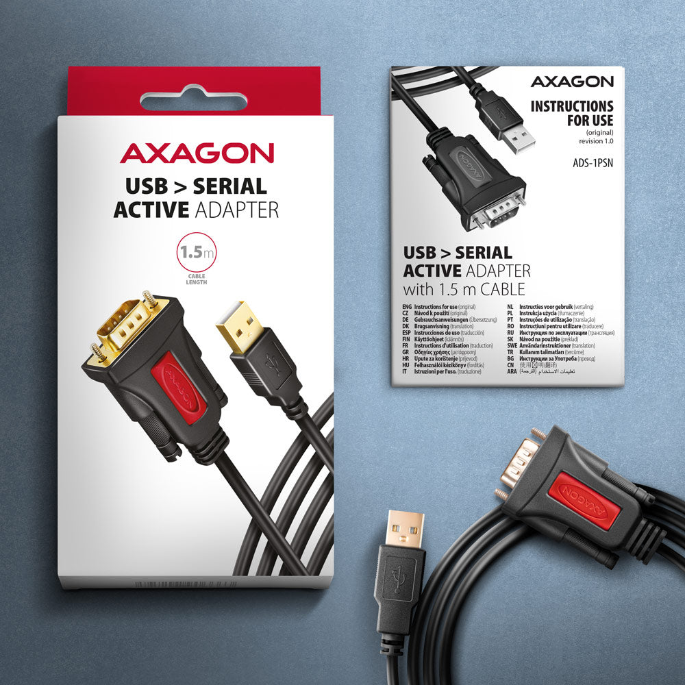 Axagon ADS-1PSN USB-A 2.0 - serial RS-232 DB9-M Prolific adapter cable 1.5m - Adapter - Digital/Daten Serien-Kabel Schwarz 1,5 m USB Typ-A