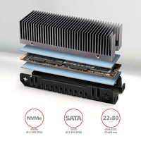 Axagon CLR-M2XT Aluminium-Passivkühler für einseitige und doppelseitige M.2-SSD-Festplatten, Größe 2280, Höhe 24 mm