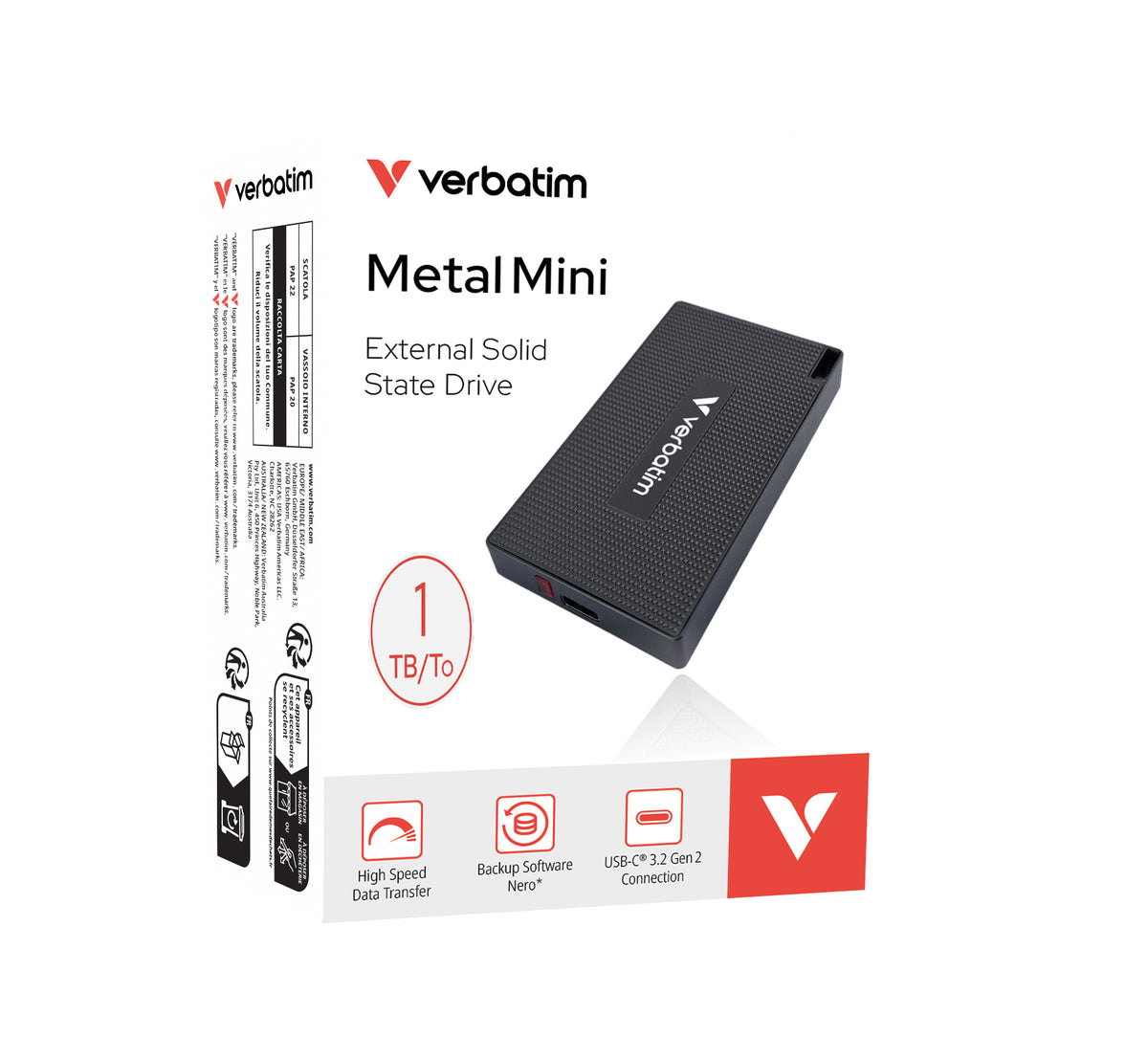 Verbatim 32031 Externes Solid State Drive 1 TB USB Typ-C USB 3.2 Gen 2x2 Grau