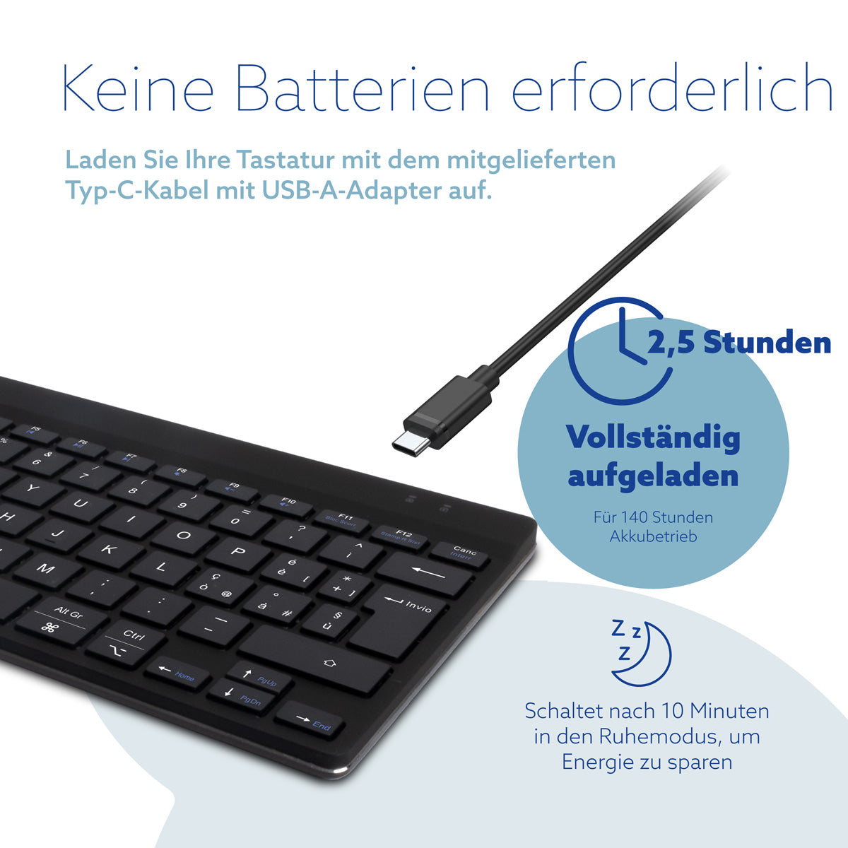 R-Go Tools Ergonomische Tastatur R-Go Compact Break, kompakte Tastatur mit Pausensoftware, QWERTY (IT), Bluetooth, Schwarz