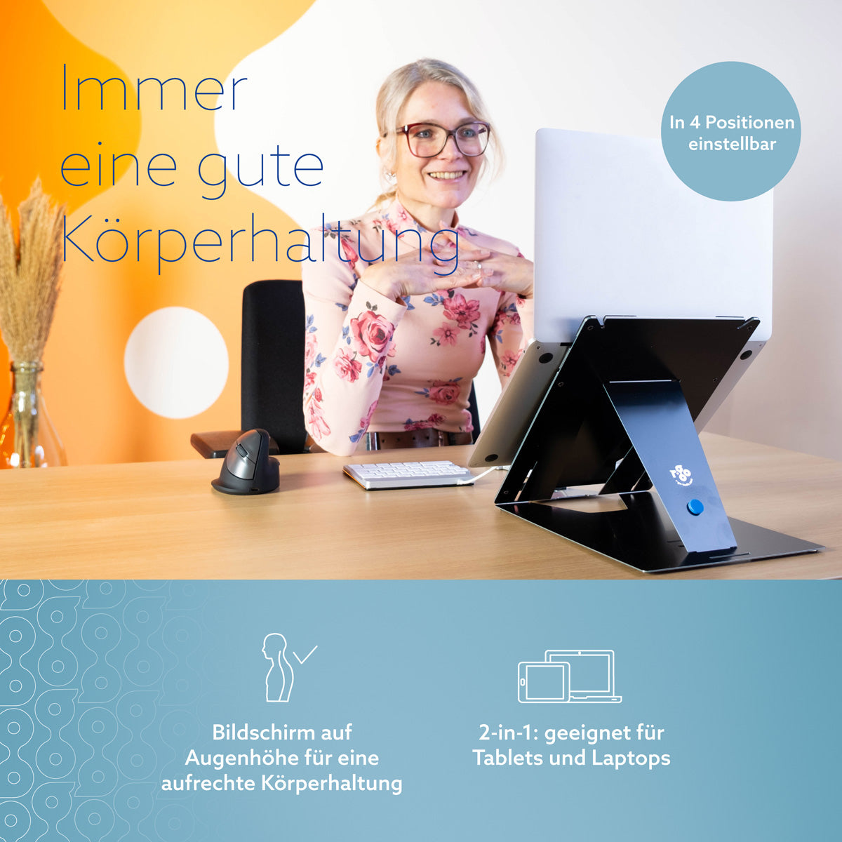R-Go Tools Laptopständer R-Go Riser Duo, Tablet- und Laptop-Ständer in 1, ergonomisch faltbarer und einstellbarer Ständer, schwarz