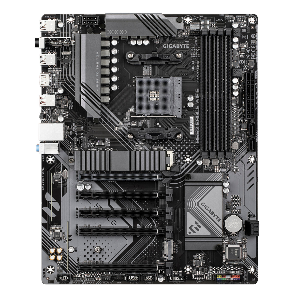 GIGABYTE B550 EAGLE WIFI6 Mainboard – AMD Ryzen 5000 G-Serie CPUs, 10+3+1 Phasen VRM, bis zu 3200 MHz DDR4, 1xPCIe 4.0 + 1xPCIe 3.0 M.2, 1GbE LAN, WIFI 6, USB 3.2 Gen 2