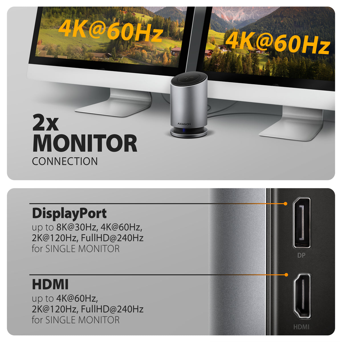 Axagon HMC-WL9 USB-C 10Gbps-Dockingstation mit 15 W kabellosem Laden 9in1