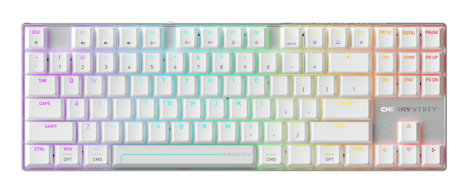CHERRY MX 8.2 Pro TMR Clavier Gaming Sans Fil USB + RF Sans Fil + Bluetooth QWERTY US International Argent, Blanc