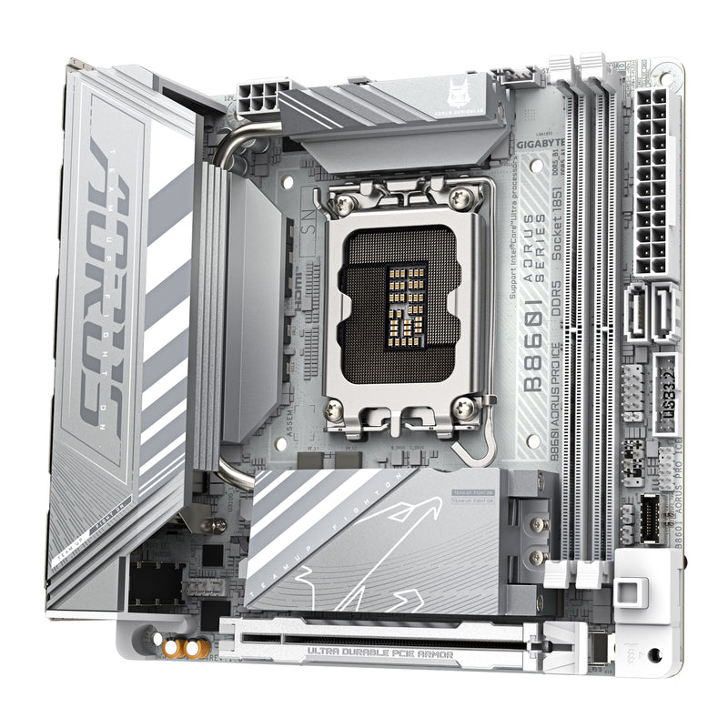 GIGABYTE B860I AORUS PRO ICE Mainboard - Intel Core Ultra CPUs, 8+1+2+1 Phasen VRM, bis zu 9200MHz DDR5, 1xPCIe 5.0 + 1xPCIe 4.0 M.2, 2,5 GbE LAN, WIFI 7, Thunderbolt 4