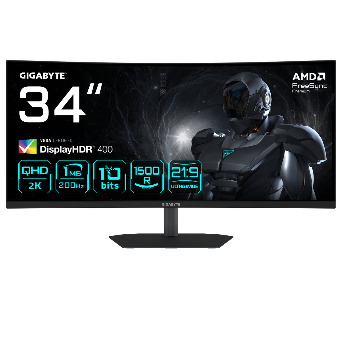 GIGABYTE G34WQC2 34” WQHD Curved Gaming-Monitor - 3440 x 1440, 1500R, 200Hz, 1ms, 450 cd/m², AMD FreeSync Premium, DisplayHDR 400, HDMI 2.0, Displayport 1.4