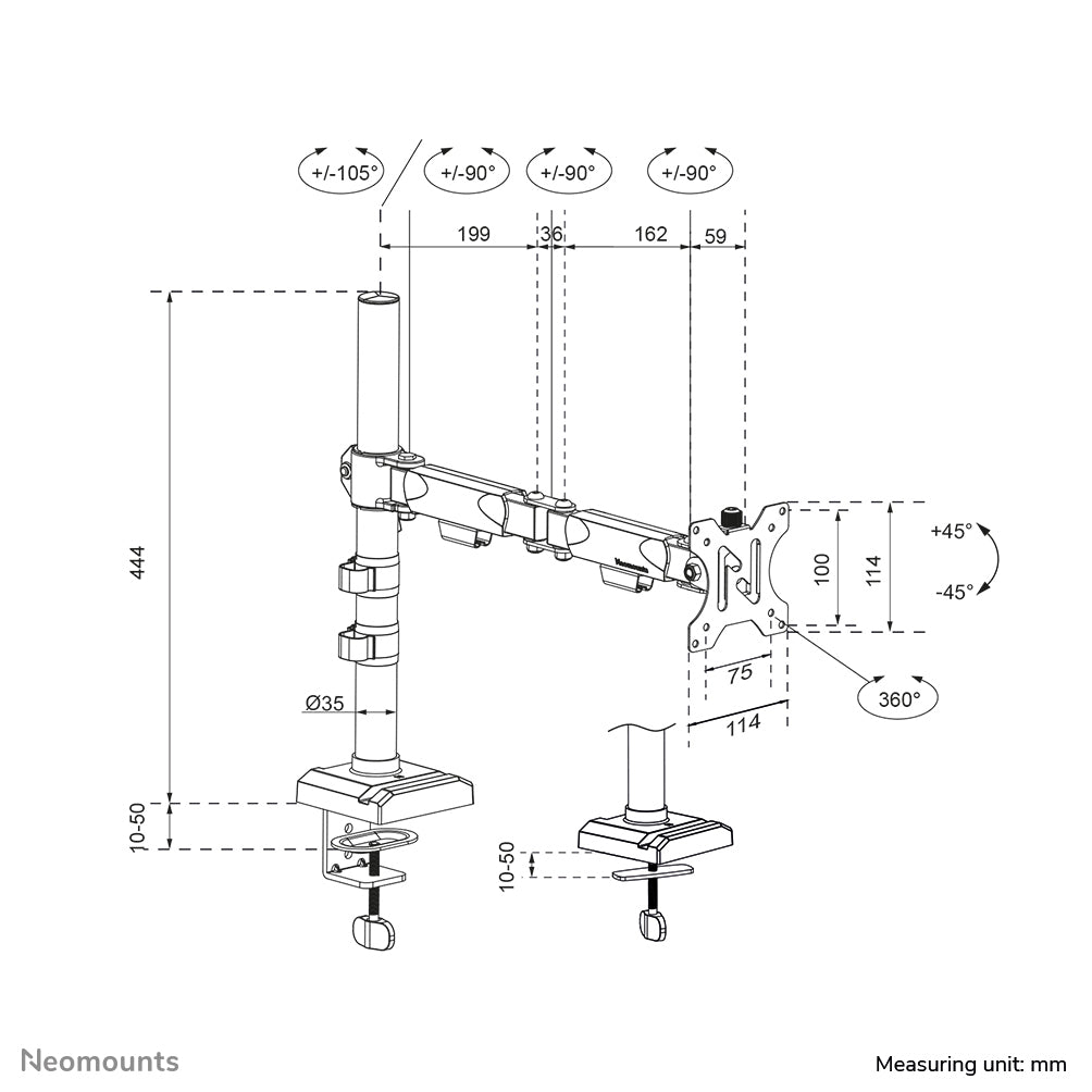 Neomounts DS60-600BL1 Monitorarm 10-32" - Quick Fix - 180°-Stopp