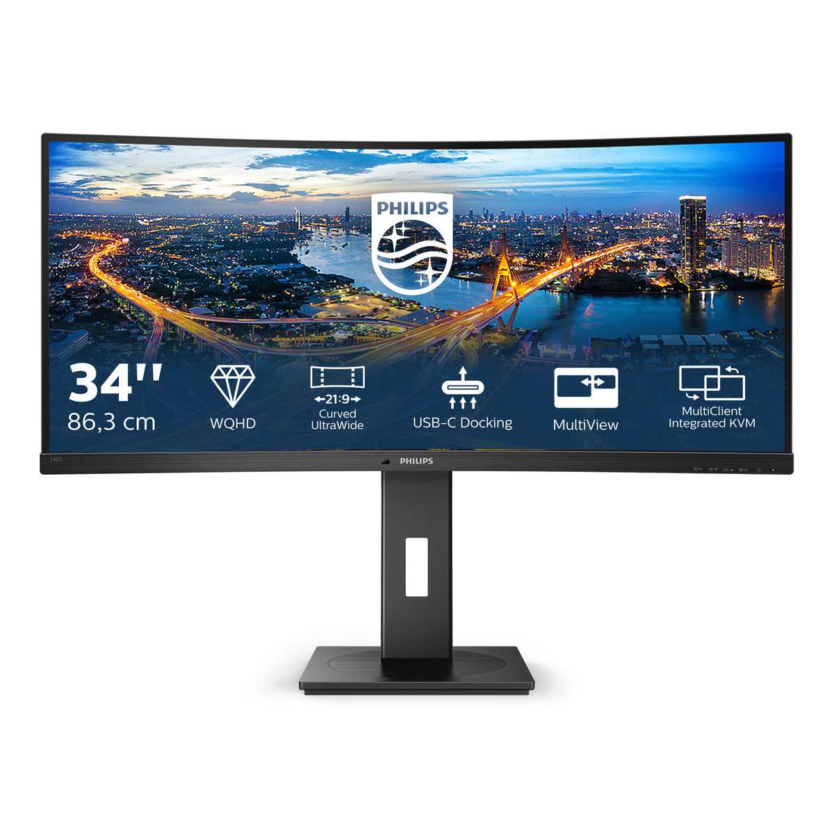 Philips B Line 346B1C/00 Computerbildschirm 86,4 cm (34") 3440 x 1440 Pixel Quad HD LCD Schwarz