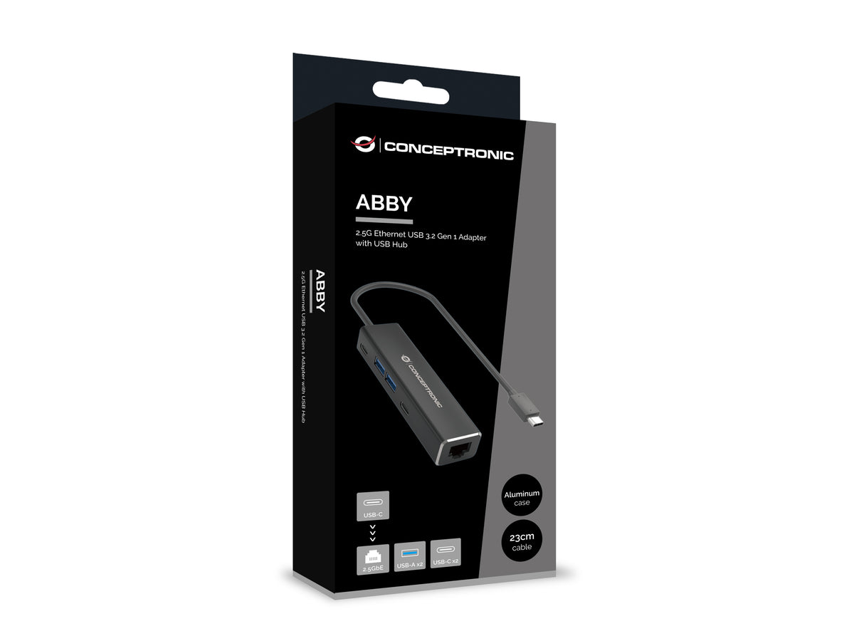 Conceptronic ABBY14B 2.5G Ethernet USB 3.2 Gen 1 Adapter mit USB-Hub, GbE, USB-A x 2, USB-C x 2