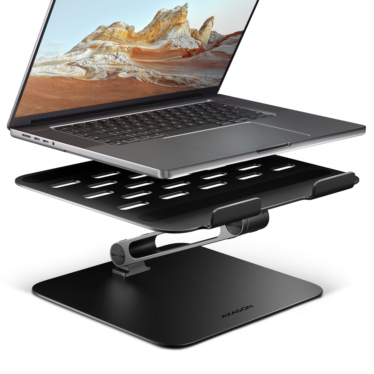 Axagon STND-LQB HQ-Ständer aus Aluminium für Laptops der Größe 10"–17.3". Verstellbare Höhe und Winkel. Schwarze Version.