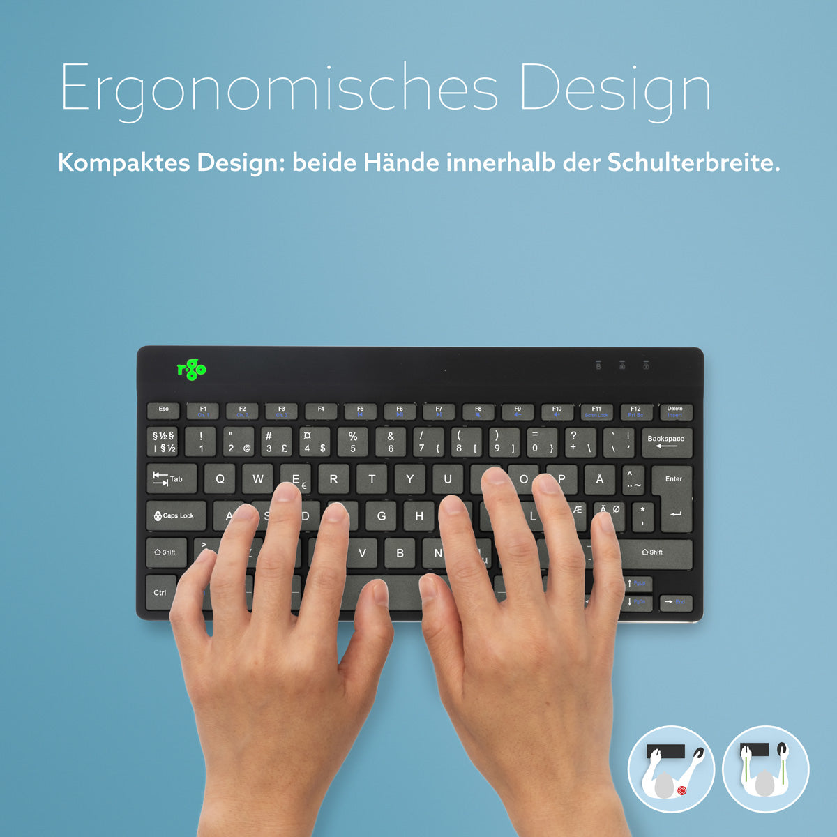 R-Go Tools Ergonomische Tastatur R-Go Compact Break, kompakte Tastatur mit Pausensoftware, QWERTY (NORDIC), Bluetooth, Schwarz