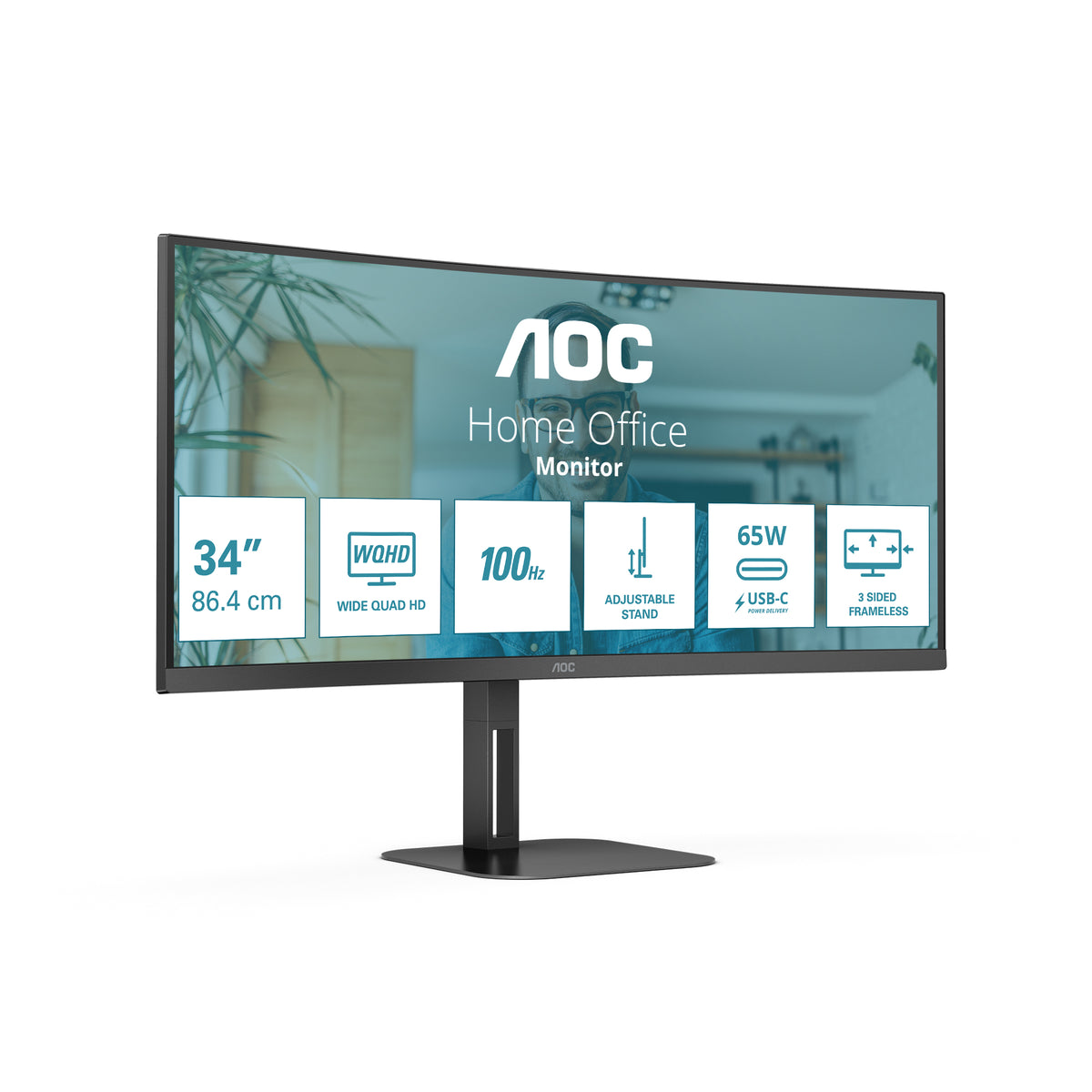 AOC V5 CU34V5C/BK Computerbildschirm 86,4 cm (34") 3440 x 1440 Pixel Wide Quad HD LED Schwarz