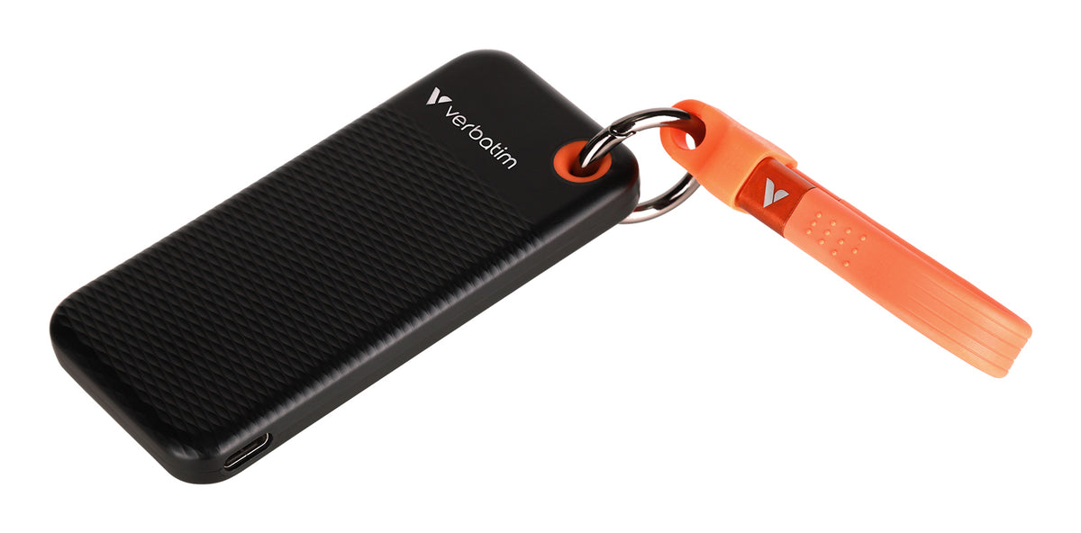 Verbatim Pocket SSD Schlüsselanhänger mit Kabelbefestigung - 128GB Schwarz/Orange