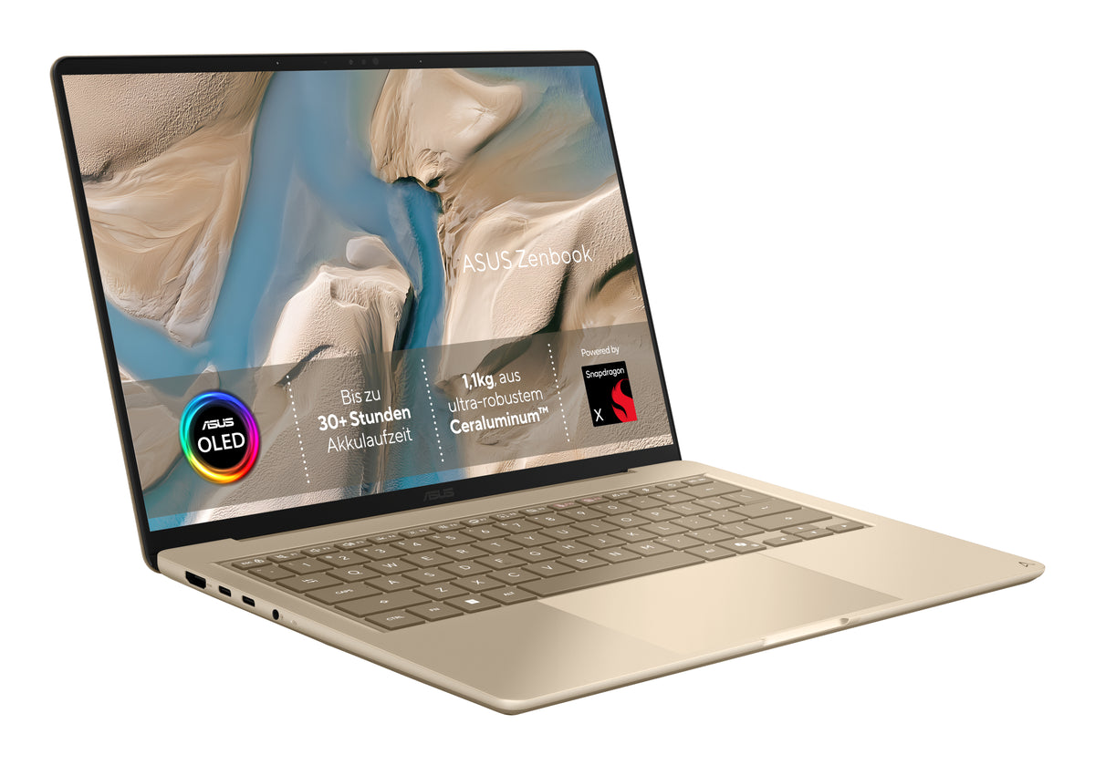 ASUS Zenbook 14 UX3480QA-U1157W Copilot+ PC Snapdragon X1-26-100 Laptop 35,6 cm (14") WUXGA 16 GB LPDDR5x-SDRAM 512 GB SSD Wi-Fi 6E (802.11ax) Windows 11 Home Beige QWERTZ Deutsch