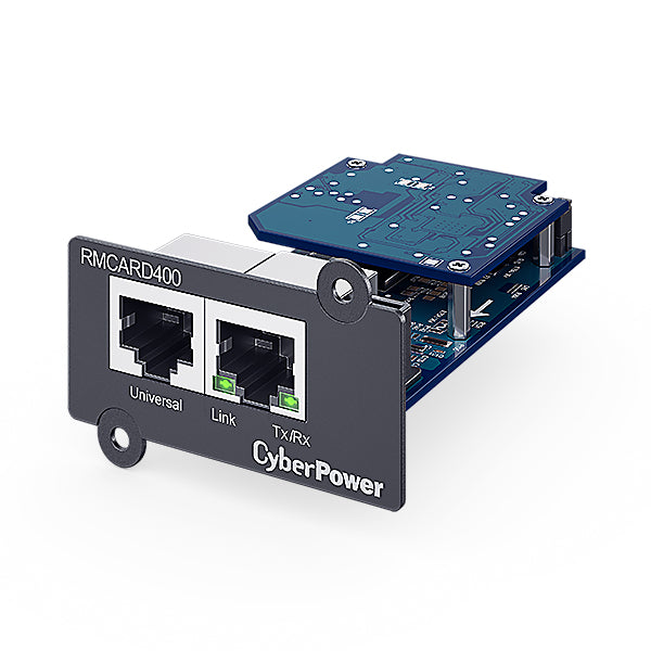 CyberPower RMCARD400 Netzwerkkarte 1GB, IPv4/v6, SNMPv1/v3, HTTP/HTTPs, TCP/IP, UDP, DHCP, NTP, DNS, SMTP, SSH, SSL, TLS, Telnet, FTP und Syslog, komp. mit ext. Sensor (Optional), für Expansion Port