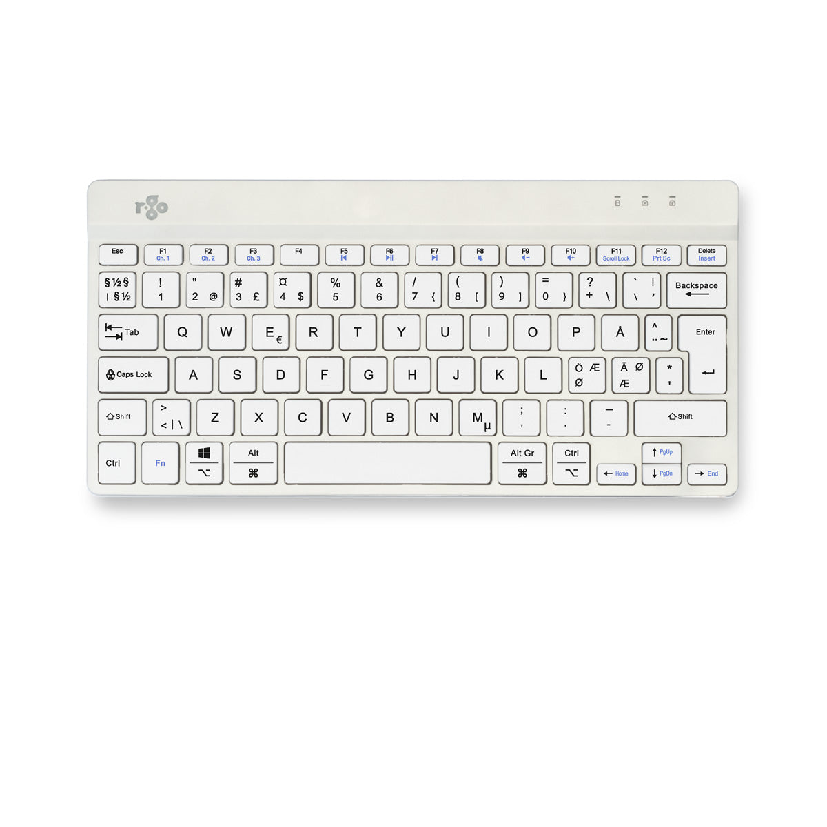 R-Go Tools Ergonomische Tastatur R-Go Compact Break, kompakte Tastatur mit Pausensoftware, QWERTY (NORDIC), Bluetooth, Weiß