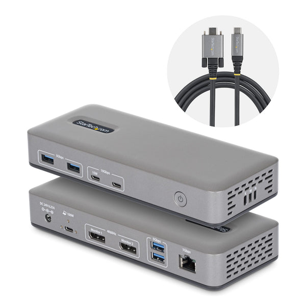 StarTech.com Dual Monitor USB-C Dockingstation, Dual 4K 60Hz DisplayPort MST Dock, 100W Power Delivery Laptop-Ladung, 1GbE, treiberlos, Multi-Monitor Dock, Windows