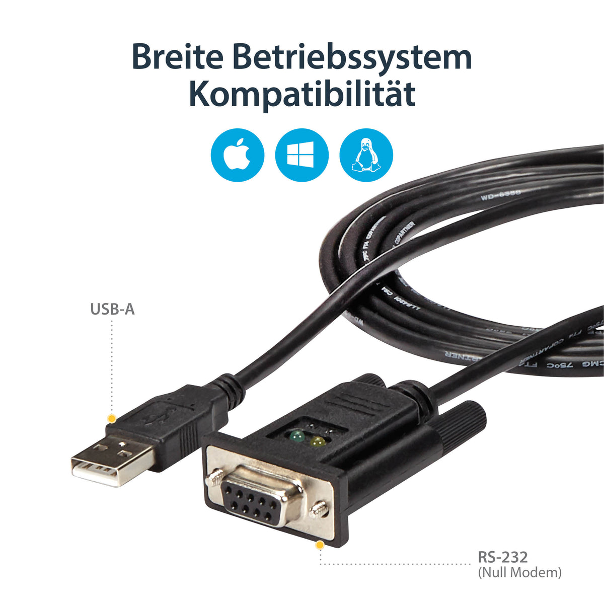 StarTech.com USB auf Seriell RS232 Adapter - DB9 Seriell DCE Adapter Kabel mit FTDI - Null Modem - USB 1.1 / 2.0 - USB Busbetrieben
