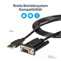 StarTech.com USB auf Seriell RS232 Adapter - DB9 Seriell DCE Adapter Kabel mit FTDI - Null Modem - USB 1.1 / 2.0 - USB Busbetrieben