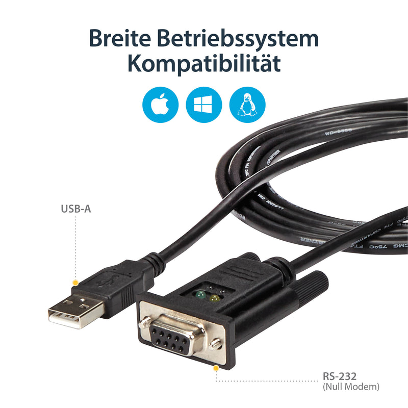 StarTech.com USB auf Seriell RS232 Adapter - DB9 Seriell DCE Adapter Kabel mit FTDI - Null Modem - USB 1.1 / 2.0 - USB Busbetrieben