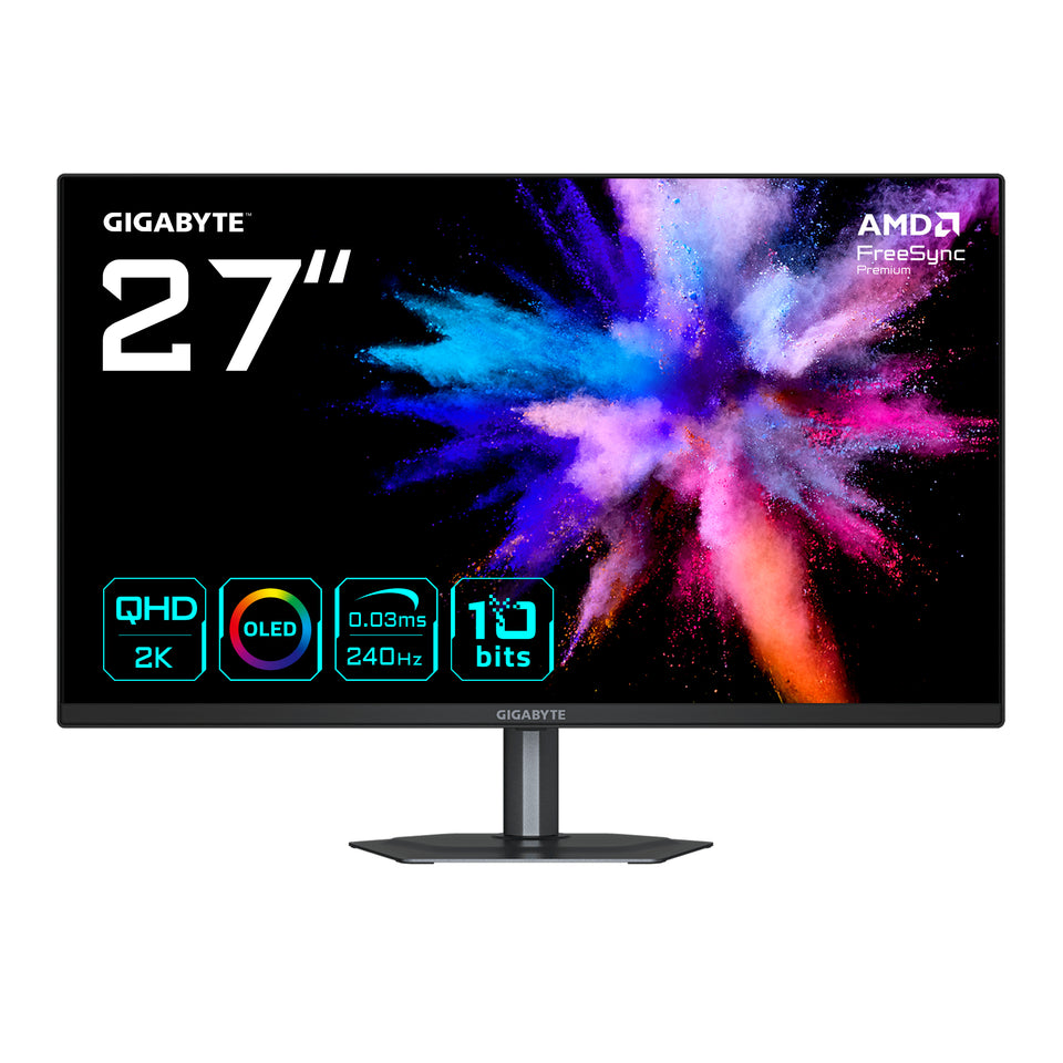 Monitor Gaming GIGABYTE GO27Q24 27” OLED 2K QHD - 2560 x 1440, 240Hz, 0,03ms, 400 cd/m², FreeSync Premium, HDMI 2.0, DisplayPort 1.4