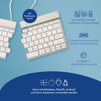 R-Go Tools Ergonomische Tastatur R-Go Split Break mit Pausensoftware, ergonomische geteilte Tastatur, QWERTY (US), kabellos, weiß