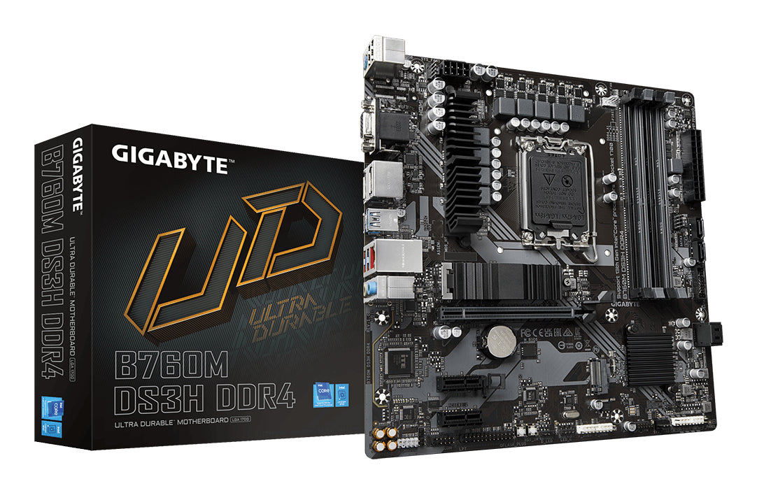 GIGABYTE B760M DS3H DDR4 Motherboard - Unterstützt Intel Core 14. Generation CPUs, 6+2+1 Phasen Digital VRM, bis zu 5333MHz DDR4 (OC), 2xPCIe 4.0 M.2, 2.5GbE LAN, USB 3.2 Gen2