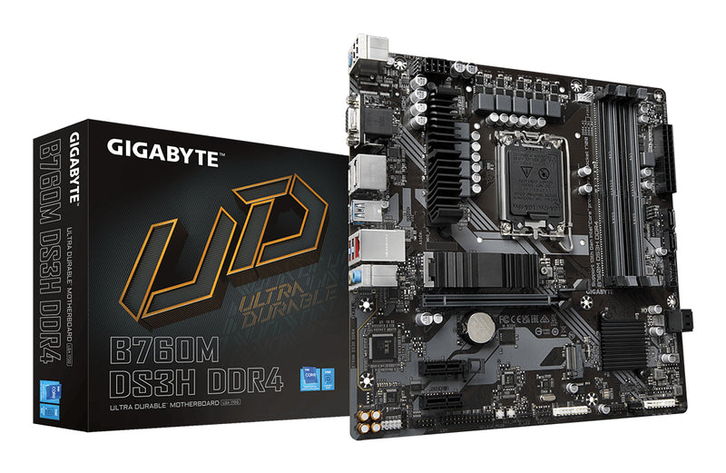 GIGABYTE B760M DS3H DDR4 Motherboard - Unterstützt Intel Core 14. Generation CPUs, 6+2+1 Phasen Digital VRM, bis zu 5333MHz DDR4 (OC), 2xPCIe 4.0 M.2, 2.5GbE LAN, USB 3.2 Gen2