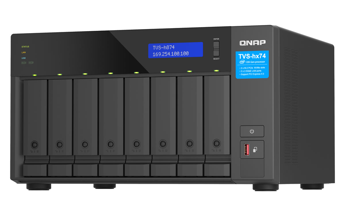 QNAP TVS-h874 NAS Tower Intel® Core™ i7 32 GB DDR4 0 TB QuTS hero Schwarz
