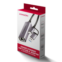 Axagon ADE-TXCA Gigabit Ethernet Adapter USB-C+ USB-A - titangrau - Adapter - Digital/Daten 1000 Mbit/s