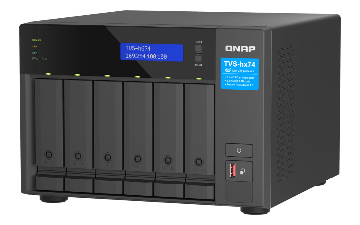 QNAP TVS-H674T-I5-32G NAS & Speicherserver Tower Intel® Core™ i5 i5-12400 32 GB DDR4 HDD QNAP QTS Schwarz