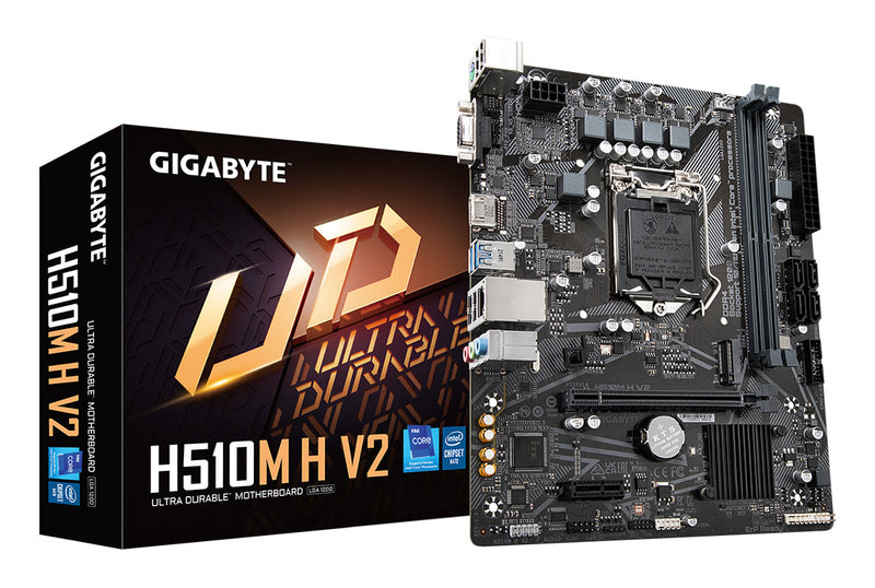 GIGABYTE H510M H V2 Mainboard - Unterstützt Intel Core Prozessoren 11th CPUs, up to 3200MHz DDR4, 1xPCIe 3.0 M.2, GbE LAN, USB 3.2 Gen 1