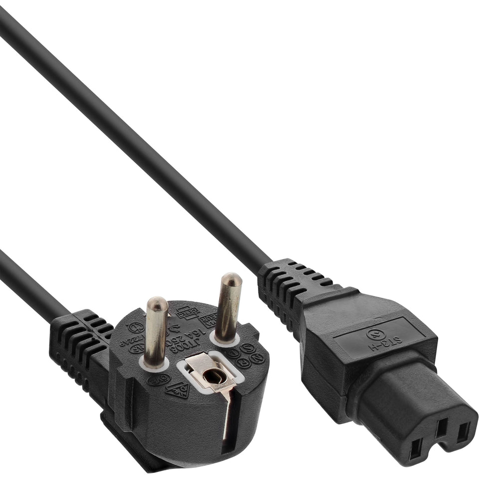 InLine Netzkabel, Schutzkon. gew. auf Warmgerätest. C15 gerade, schwarz, 3m