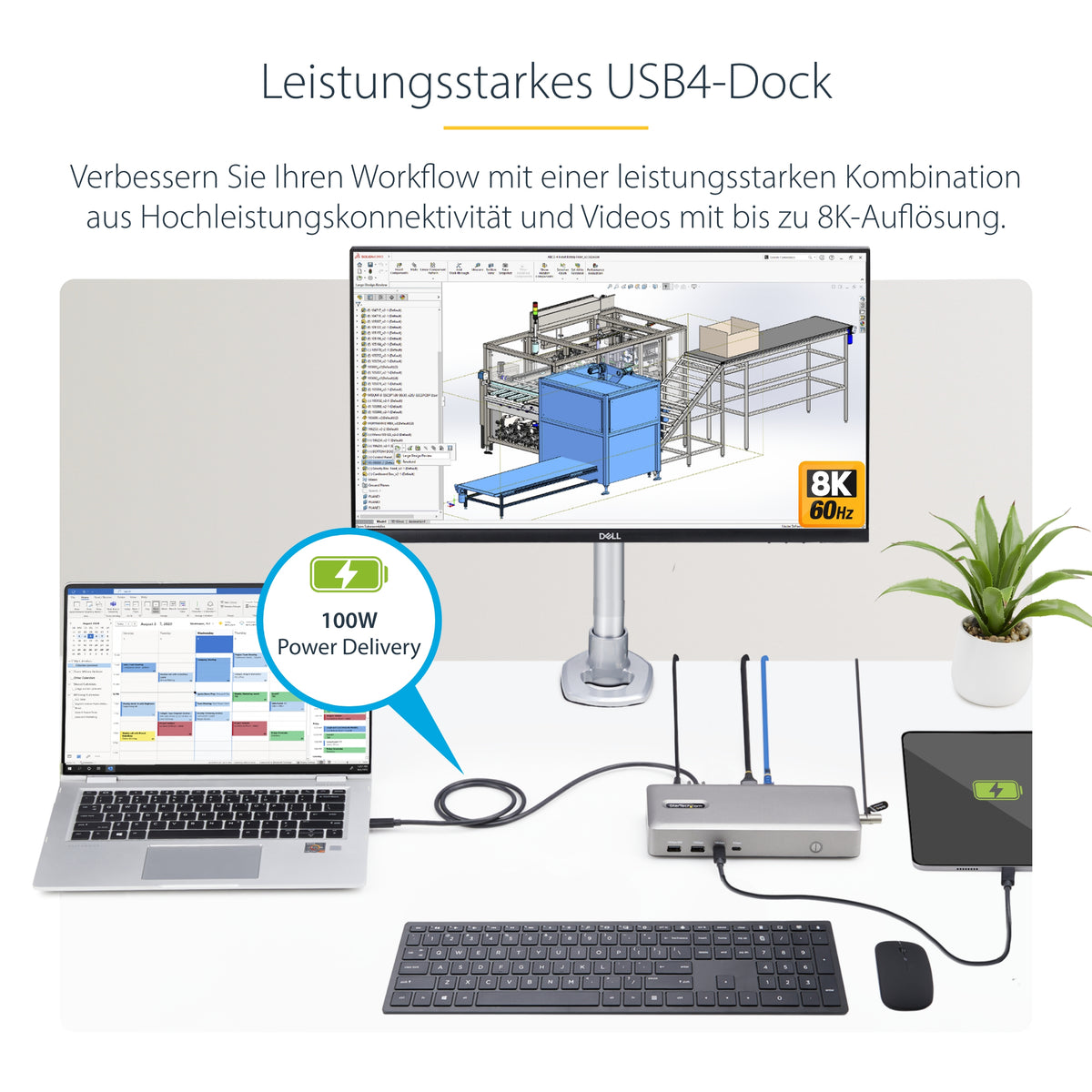 StarTech.com USB4-Dockingstation für zwei Monitore, Dual 4K mit 120Hz oder 8K mit 60Hz über HDMI, 100W Laptop-Ladung, 2,5GbE, USB-C Multi-Monitor-Dock, treiberlos