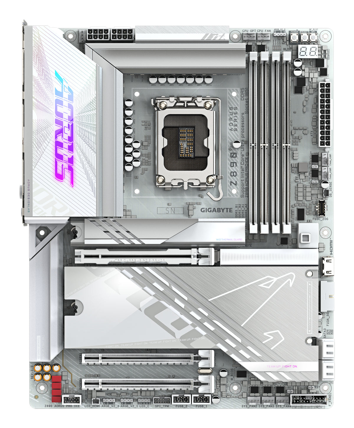 GIGABYTE Z890 AORUS PRO ICE Mainboard - Unterstützt Intel Core Ultra (Serie 2) CPUs, 16+1+2 Phasen VRM, bis zu 9500MHz DDR5 (OC), 1xPCIe 5.0 + 4xPCIe 4.0, Wi-Fi 7, 5GbE LAN, Thunderbolt 4